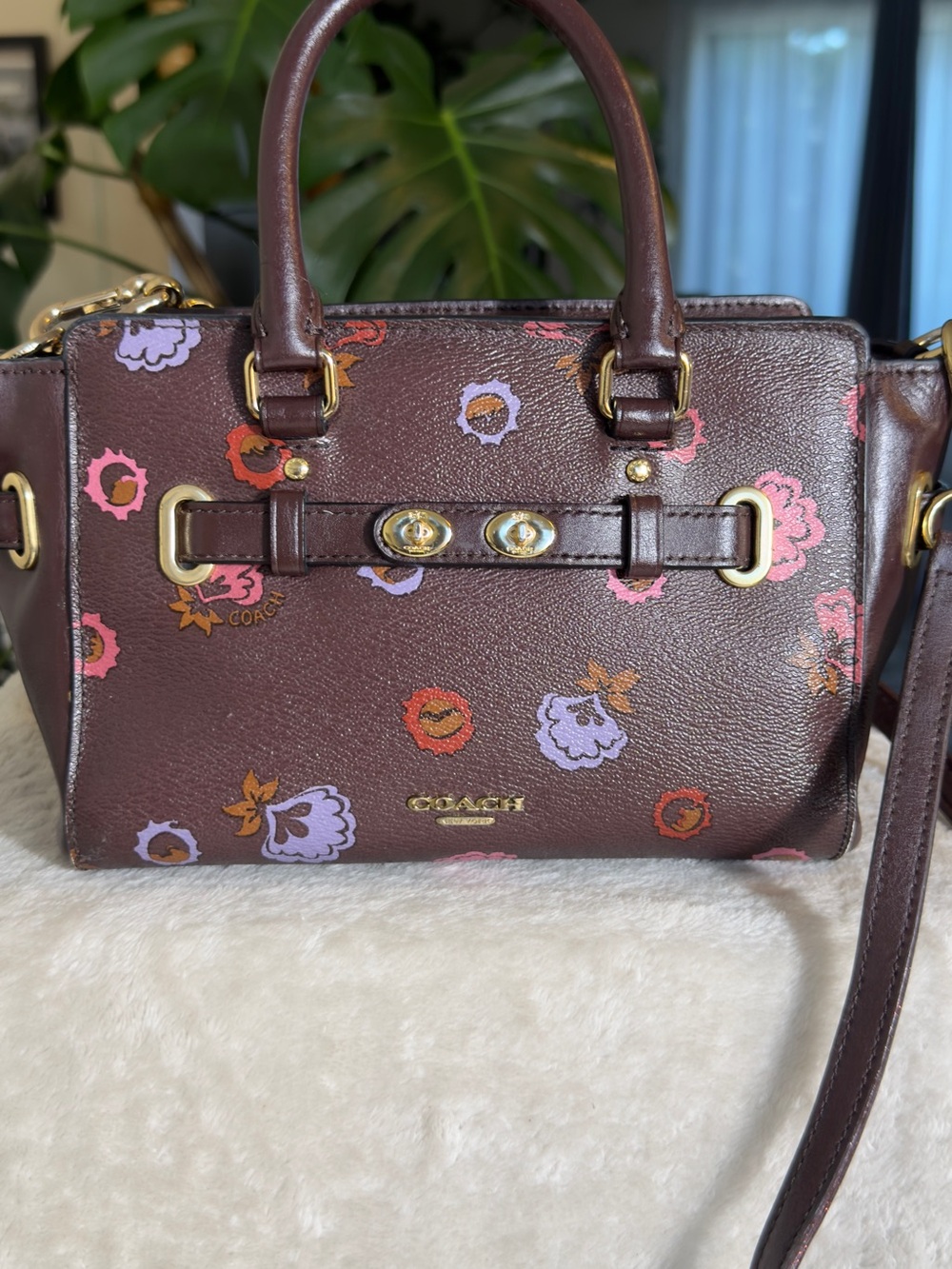COACH Mini Blake Carryall Primrose Floral Crossbody Bag Oxblood Purple F22318